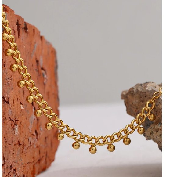 NEW 18K Gold Plated Bead Link Chain Bracelet - Picture 8 of 9
